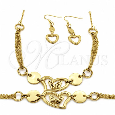 Stainless Steel Necklace, Bracelet and Earring, Heart and Disco Design, Polished, Golden Finish, 06.116.0159 for wholesale, main product view