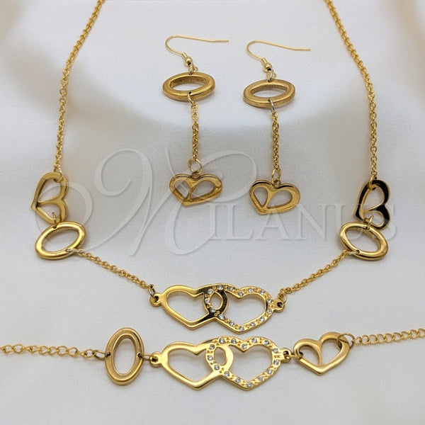 Stainless Steel Ring — Necklace Bracelet and Earring Heart Design with White — main product view — SKU 164010 | Acero Inoxidable anillo — Necklace Bracelet and Earring corazón diseño with blanco — SKU 164010