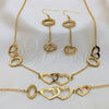 Stainless Steel Necklace, Bracelet and Earring, Heart Design, with White Crystal, Polished, Golden Finish, 06.116.0160