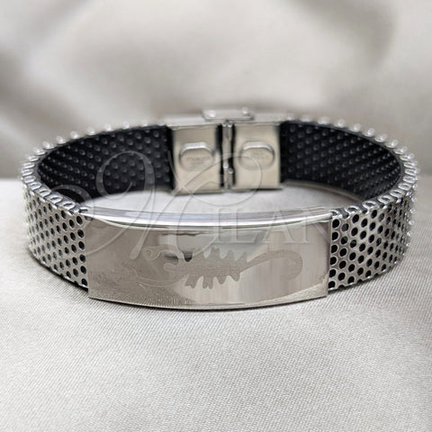 Stainless Steel Fancy Bracelet, Lizard and Heart Design, Polished, Rhodium Finish, 03.116.0069.08 (01 MM Thickness, 1 Inches Length)