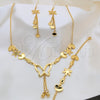 Stainless Steel Necklace, Bracelet and Earring, Heart and Flower Design, Polished, Golden Finish, 06.116.0161