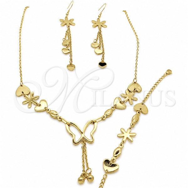 Stainless Steel Ring — Necklace Bracelet and Earring Heart and Flower Design — main product view — SKU 164012 | Acero Inoxidable anillo — Necklace Bracelet and Earring corazón and flor diseño — SKU 164012