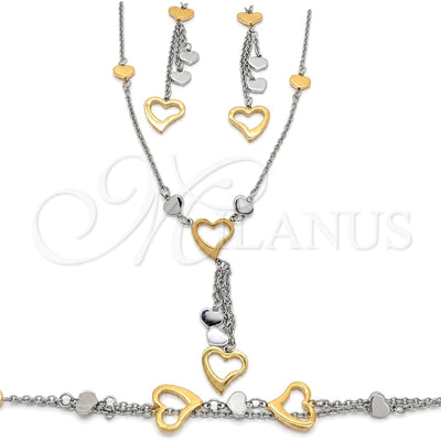 Stainless Steel Necklace, Bracelet and Earring, Heart Design, Polished, Two Tone, 06.116.0163 for wholesale, main product view