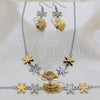 Stainless Steel Necklace, Bracelet and Earring, Butterfly and Flower Design, with White Crystal, Polished, Two Tone, 06.116.0165