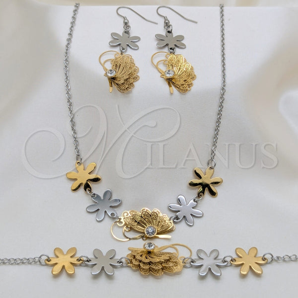 Stainless Steel Ring — Necklace Bracelet and Earring Butterfly and Flower Design — main product view — SKU 164017 | Acero Inoxidable anillo — Necklace Bracelet and Earring Butterfly and flor diseño — SKU 164017
