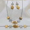 Stainless Steel Necklace, Bracelet and Earring, Butterfly and Flower Design, with White Crystal, Polished, Two Tone, 06.116.0165
