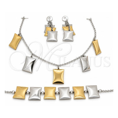 Stainless Steel Necklace, Bracelet and Earring, Polished, Two Tone, 06.116.0166