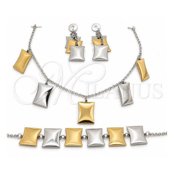 Stainless Steel Necklace, Bracelet and Earring, Polished, Two Tone, 06.116.0166