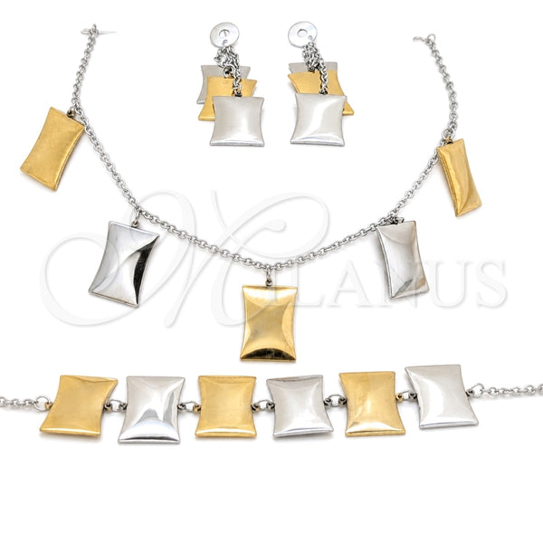 Stainless Steel Necklace, Bracelet and Earring, Polished, Two Tone, 06.116.0166