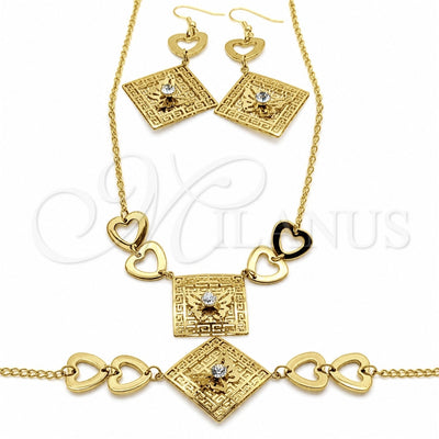 Stainless Steel Necklace, Bracelet and Earring, Butterfly and Heart Design, with White Crystal, Polished for wholesale, main product view