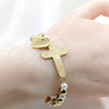 Stainless Steel Fancy Bracelet, Heart and Cross Design, with White Pearl, Polished, Two Tone, 03.116.0071.08 (01 MM Thickness, 1 Inches Length)