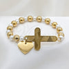 Stainless Steel Fancy Bracelet, Heart and Cross Design, with White Pearl, Polished, Two Tone, 03.116.0071.08 (01 MM Thickness, 1 Inches Length)