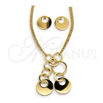 Stainless Steel Necklace, Bracelet and Earring, Disco Design, Polished, Golden Finish, 06.116.0178
