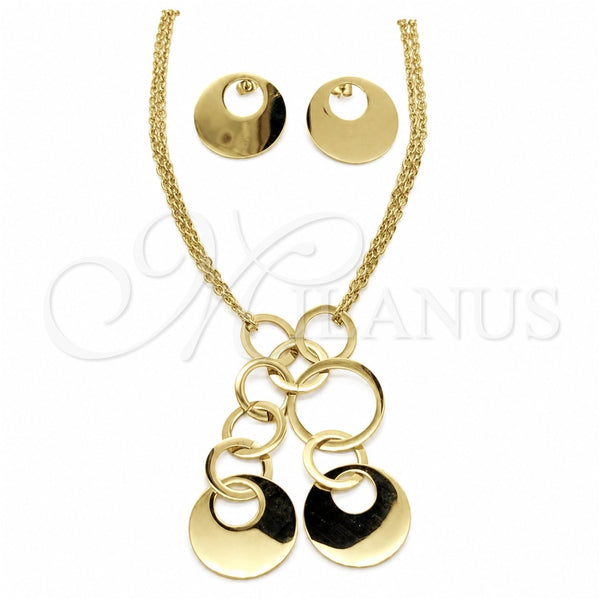 Stainless Steel Necklace, Bracelet and Earring, Disco Design, Polished, Golden Finish, 06.116.0178