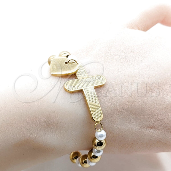 Stainless Steel Bracelet — Fancy Bracelet Guadalupe and Heart Design with White — alternate product view — SKU 164022 | Acero Inoxidable brazalete — elegante Bracelet Guadalupe and corazón diseño with blanco — SKU 164022