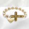 Stainless Steel Fancy Bracelet, Guadalupe and Heart Design, with White Pearl, Polished, Two Tone, 03.116.0071.1.08 (01 MM Thickness, 1 Inches Length)