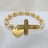 Stainless Steel Fancy Bracelet, Guadalupe and Heart Design, with White Pearl, Polished, Two Tone, 03.116.0071.1.08 (01 MM Thickness, 1 Inches Length)