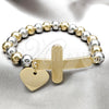 Stainless Steel Fancy Bracelet, Cross and Heart Design, with Multicolor Pearl, Polished, Two Tone, 03.116.0072.08 (01 MM Thickness, 1 Inches Length)
