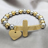 Stainless Steel Fancy Bracelet, Cross and Heart Design, with Multicolor Pearl, Polished, Two Tone, 03.116.0072.08 (01 MM Thickness, 1 Inches Length)