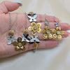 Stainless Steel Necklace, Bracelet and Earring, Flower and Butterfly Design, with White Crystal, Polished, Two Tone, 06.116.0168