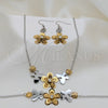 Stainless Steel Necklace, Bracelet and Earring, Flower and Butterfly Design, with White Crystal, Polished, Two Tone, 06.116.0168
