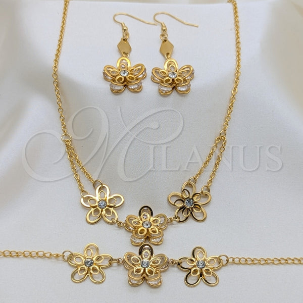 Stainless Steel Ring — Necklace Bracelet and Earring Flower Design with White — main product view — SKU 164033 | Acero Inoxidable anillo — Necklace Bracelet and Earring flor diseño with blanco — SKU 164033