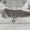 Stainless Steel Necklace, Bracelet and Earring, Star Design, Polished, Rhodium Finish, 06.116.0174