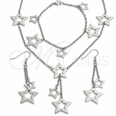 Stainless Steel Necklace, Bracelet and Earring, Star Design, Polished, Rhodium Finish, 06.116.0174 for wholesale, main product view
