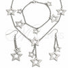 Stainless Steel Necklace, Bracelet and Earring, Star Design, Polished, Rhodium Finish, 06.116.0174
