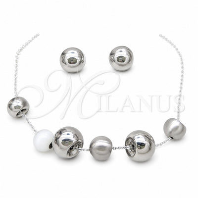 Stainless Steel Necklace, Bracelet and Earring, Ball Design, Polished, Rhodium Finish, 06.116.0175 for wholesale, main product view