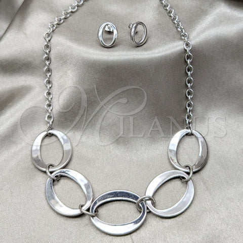 Stainless Steel Necklace, Bracelet and Earring, Polished, Rhodium Finish, 06.116.0177