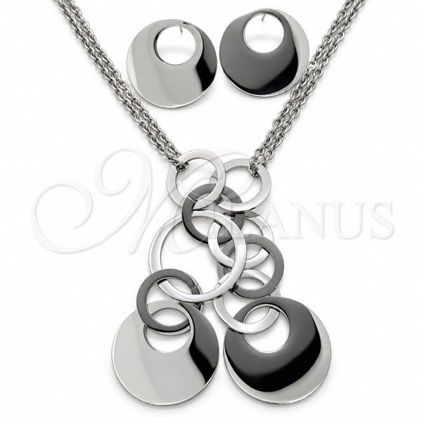 Stainless Steel Necklace, Bracelet and Earring, Disco Design, Polished, Rhodium Finish, 06.116.0178.1