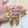 Stainless Steel Necklace, Bracelet and Earring, Ball Design, with White Pearl, Polished, Golden Finish, 06.116.0180