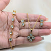 Stainless Steel Necklace, Bracelet and Earring, with White Crystal, Polished, Golden Finish, 06.116.0182