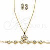 Stainless Steel Necklace, Bracelet and Earring, with White Crystal, Polished, Golden Finish, 06.116.0182