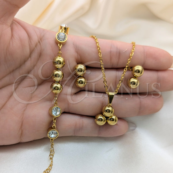Stainless Steel Ring — Necklace Bracelet and Earring Ball Design with White — alternate product view — SKU 164043 | Acero Inoxidable anillo — Necklace Bracelet and Earring Ball diseño with blanco — SKU 164043