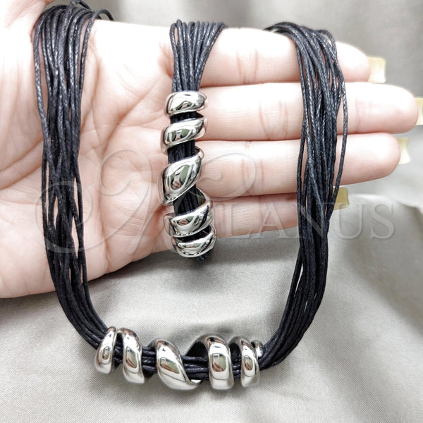 Stainless Steel Bracelet — Necklace and Bracelet Black Leather 06. — alternate product view — SKU 164045 | Acero Inoxidable brazalete — Necklace and Bracelet negro Leather 06. — SKU 164045