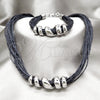 Stainless Steel Necklace and Bracelet, Black Leather Finish, Rhodium Finish, 06.116.0185