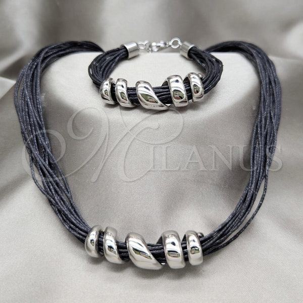 Stainless Steel Bracelet — Necklace and Bracelet Black Leather 06. — main product view — SKU 164045 | Acero Inoxidable brazalete — Necklace and Bracelet negro Leather 06. — SKU 164045