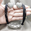 Stainless Steel Necklace and Earring, Heart Design, Black Leather Finish, Rhodium Finish, 06.116.0187
