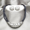 Stainless Steel Necklace and Earring, Heart Design, Black Leather Finish, Rhodium Finish, 06.116.0187