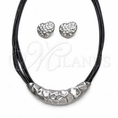 Stainless Steel Necklace and Earring, Heart Design, Black Leather Finish, Rhodium Finish, 06.116.0187 for wholesale, main product view