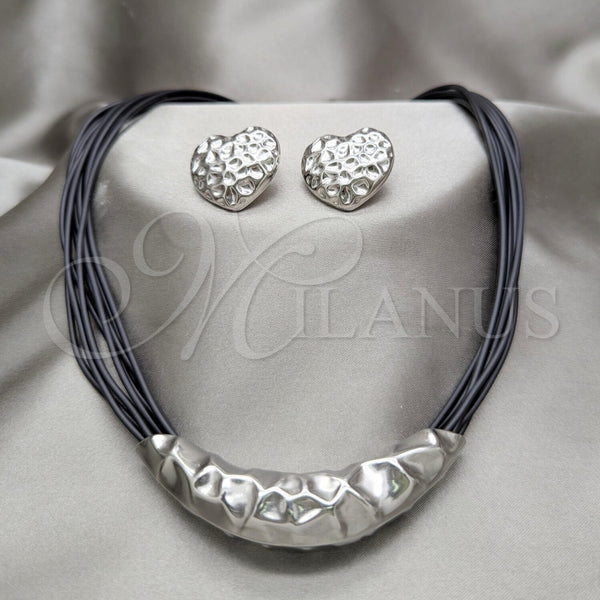 Stainless Steel Ring — Necklace and Earring Heart Design Black Leather 06. — main product view — SKU 164047 | Acero Inoxidable anillo — Necklace and Earring corazón diseño negro Leather 06. — SKU 164047