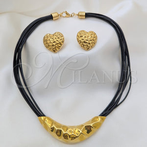 Stainless Steel Ring — Necklace and Earring Heart Design Black Leather 06. — main product view — SKU 164048 | Acero Inoxidable anillo — Necklace and Earring corazón diseño negro Leather 06. — SKU 164048