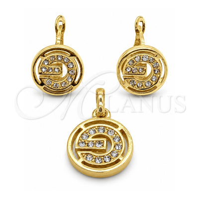 Stainless Steel Necklace and Earring, with White Cubic Zirconia, Polished, Golden Finish, 06.116.0189