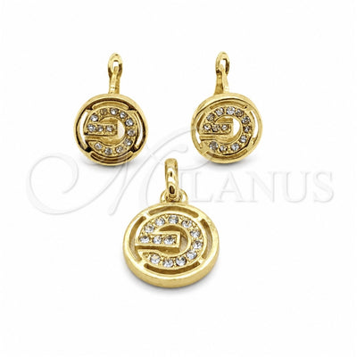 Stainless Steel Necklace and Earring, with White Cubic Zirconia, Polished, Golden Finish, 06.116.0189 for wholesale, main product view