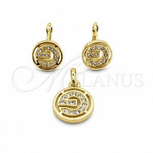 Stainless Steel Necklace and Earring, with White Cubic Zirconia, Polished, Golden Finish, 06.116.0189