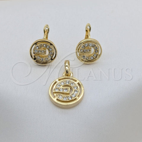 Stainless Steel Necklace and Earring, with White Cubic Zirconia, Polished, Golden Finish, 06.116.0189