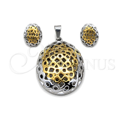 Stainless Steel Necklace and Earring, Polished, Two Tone, 06.116.0190 for wholesale, main product view