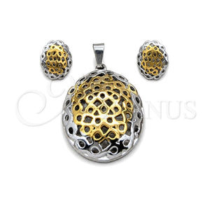 Stainless Steel Necklace and Earring, Polished, Two Tone, 06.116.0190